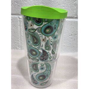 Tervis Tumbler 24oz Fiesta Flowers Floral Green Lid Blue Brown